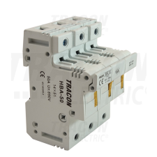 TRACON Szakaszolókapcsoló-biztosítóhengeres bizt.hoz, maszkolható 50A, 14x51mm; Un=230V/400V villanyszerelés