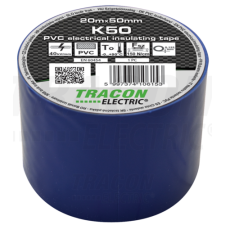 TRACON Szigetelőszalag, kék20m×50mm, PVC, 0-90°C, 40kV/mm villanyszerelés