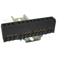 TRACON Szigetelt földelősín (N/PE), fekete 230/400VAC, 63A, 6×9mm, 12P, IP20 villanyszerelés