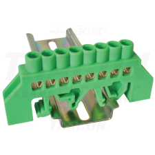 TRACON Szigetelt földelősín (N/PE), zöld 230/400VAC, 100A, 6×9mm, 8P, IP20 villanyszerelés