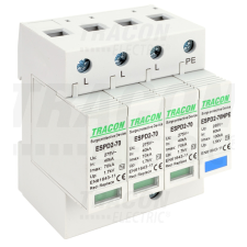 TRACON T2 AC típusú túlfeszültség levezető, cserélhető betéttel 3+1P 70kA 275V villanyszerelés