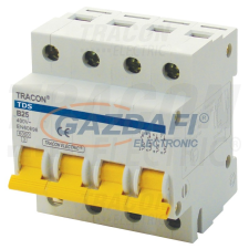 TRACON TDS-4C-4 Kismegszakító, színes karral, 4 pólus, C karakterisztika 4A, 6kA villanyszerelés
