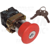 TRACON Tok.reteszelt gombafejű vészgomb, piros, sárga fed., kulcsos1×NC, 3A/400V AC, IP44, d=40mm