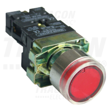 TRACON Tok. világító nyomógomb, fémalap, piros,glim, izzó nélkül 1×NC, 3A/400V AC, 230V, IP44 villanyszerelés
