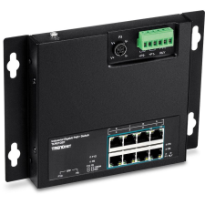 Trendnet 10-Port Industrial Gigabit PoE+ WallMount Front Acc (TI-PG102F) hub és switch