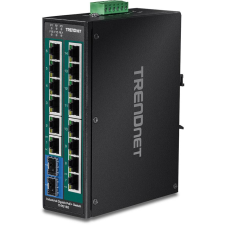 Trendnet Industrie Switch 16Port Gbit PoE+ Metall DIN-Rail (TI-PG162) hub és switch