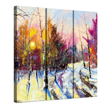  Triptichon Vászonkép - Téli Erdő Tájkép - 100x90 cm grafika, keretezett kép