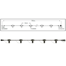 Tronix 010-006 elosztó, 5 férőhelyes, 1 m, fekete, IP44 kültéri izzósor