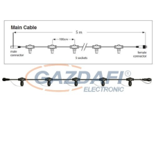 Tronix 010-115 fő kábel fényfüggönyhöz, 5 szálas, 500 cm, fekete, IP44 világítás