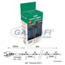 Tronix 015-058 LED-es fényfüzér, fehér kábel, 6m, meleg fehér fény, IP20 világítás