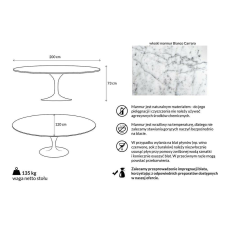 TULIP ELLIPSE MARBLE CARRARA fehér asztal - ovális márványlap, fém bútor