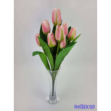  Tulipán 9 fejes selyem csokor 35 cm - Rózsaszín dekorációs kellék