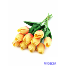 Tulipán gumis 10 szálas real touch köteg 33cm - Cirmos Narancs dekorációs kellék