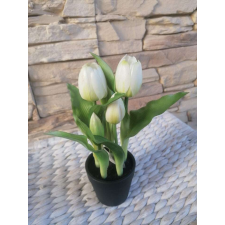  Tulipán Művirág 4 szálas virágcserépben 22cm #fehér dekoráció