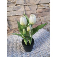 Tulipán Művirág 4 szálas virágcserépben 22cm #fehér dekoráció