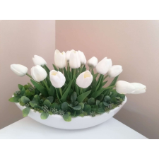  Tulipán Művirág csónaktálban több szálas #fehér ajándéktárgy