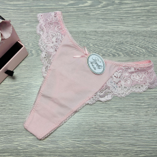 Turbó Magas állású pamut tanga csipke betéttel XL, Rózsaszín