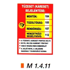 Tűzeset bejelentése m 1.4.11 információs címke
