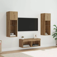  TV Fali Szekrények LED -es lámpákkal 4 pcs Fekete tölgy Faanyag bútor