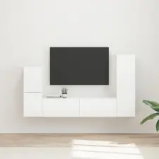  TV szekrény garnitúra 4 pcs Magas Fényű Fehér Faanyag bútor