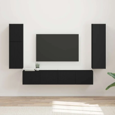  TV szekrény garnitúra Falra szerelhető 4 pcs Fekete Faanyag bútor