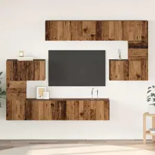  TV szekrény garnitúra Falra szerelhető 8 pcs Öreg fa Faanyag bútor