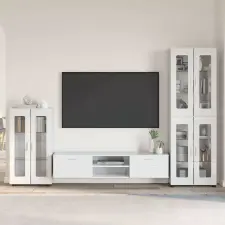  TV szekrény garnitúra FLORIN 3 pcs Magas Fényű Fehér Faanyag bútor
