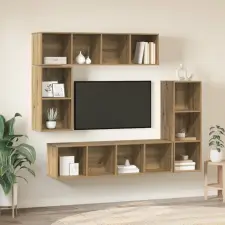  TV szekrény garnitúra tárolóval 4 pcs kézműves tölgy Faanyag bútor