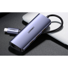 uGreen 3 portos USB 3.0 Hub + Ethernet szürke (60718) (ugreen60718) laptop kellék