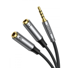uGreen AV192 AUX audio elosztó 3,5 mm-es mini jack kábel (dugós) a fejhallgatóhoz + mikrofon (anya), 20 cm (szürke) kábel és adapter