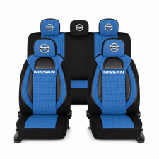  Üléshuzat készlet univerzális Racing, Kék-fekete Nissan feliratos ülésbetét, üléshuzat