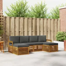 Ülőgarnitúrák 6 pcs Természetes és antracit Tömör Akácfa bútor