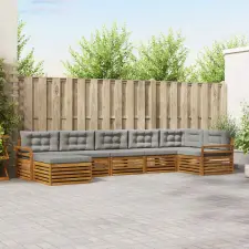  Ülőgarnitúrák 7 pcs Természetes és Világosszürke Tömör Akácfa bútor
