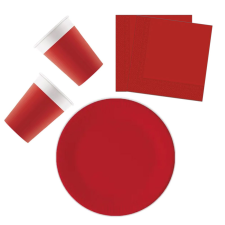 Unicolour Red, Piros party szett 36 db-os 23 cm-es tányérral party kellék