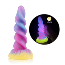  Unicorn Spiral – világító, spirális vibráló dildó 17 cm műpénisz, dildó