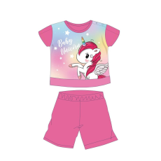 Unikornis nyári rövid ujjú baba pizsama - pamut jersey pizsama - sötétrózsaszín - 86