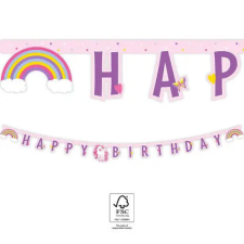 UNIKORNIS Unicorn Rainbow Colors, Unikornis Happy Birthday felirat FSC 2 m party kellék