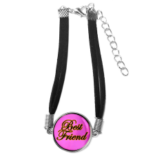 Uniszex állítható Best Friends (Legjobb Barátok) karkötő, pink színű háttérrel karkötő