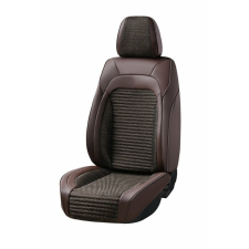  Univerzális autósüléshuzat-garnitúra, barna ekológikus bőr és barna szövetkárpit, elöl-hátul gyerekülés huzat, betét