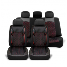  Univerzális autósüléshuzat-garnitúra, fekete eko-bőr fekete szövettel, elöl-hátul gyerekülés huzat, betét
