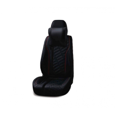  Univerzális autósüléshuzat-szett, fekete ecobőr, piros varrással, Deluxe Design elöl-hátul gyerekülés huzat, betét