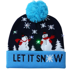  Ünnepi sapka LED fényekkel be/ki és téli/karácsonyi nyomtatással, Let It Snow, UNISEX, EGY MÉRET, Kék
