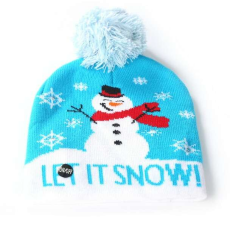  Ünnepi sapka LED fényekkel és téli/karácsonyi nyomtatással, Let It Snow, Unisex, Egy Méret, Fehér/Kék