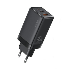USAMS 2xUSB-C/USB-A hálózati töltő 65W - Fekete mobiltelefon kellék