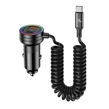 USAMS C33 autós töltő USB aljzat / Type-C aljzat (5V / 3A, 60W, PD gyorstöltés támogatás + Type-C kábel) FEKETE mobiltelefon kellék
