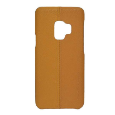 USAMS JOE műanyag telefonvédő (bőr hatású, varrás minta) VILÁGOSBARNA Samsung Galaxy S9 (SM-G960) tok és táska