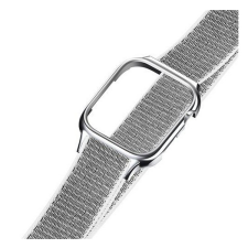 USAMS pótszíj (egyedi méret, textil, tépőzáras, állítható, szilikon keret) EZÜST Apple Watch Series 4 40mm, Apple Watch Series 5 40mm, Apple Watch Series 6 40mm, Apple Watch Series SE 40mm, okosóra kellék