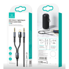 USAMS SJ554YP01 2az1-ben 3.5mm jack - 3.5mm jack/Lightning kábel (SJ554YP01) kábel és adapter
