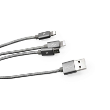 USAMS Töltő és adatkábel 3in1 2xLightning/Micro-USB csatlakozóval 2A 1.5 méter Usams U-Share szürke kábel és adapter