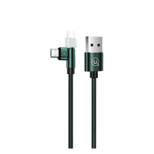 USAMS U60 adatkábel és töltő (USB - microUSB, forgatható fej, 100cm, LED jelző) SÖTÉTZÖLD (SJ478_MICROUSB_DG) kábel és adapter